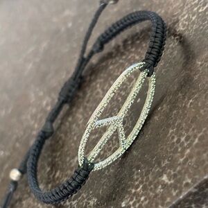 Embellished Macrame Peace Sign Bracelet